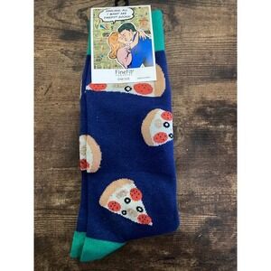 FineFit Fun Socks Pizza Slice Novelty Crew Socks Navy Blue Green One Size NEW
